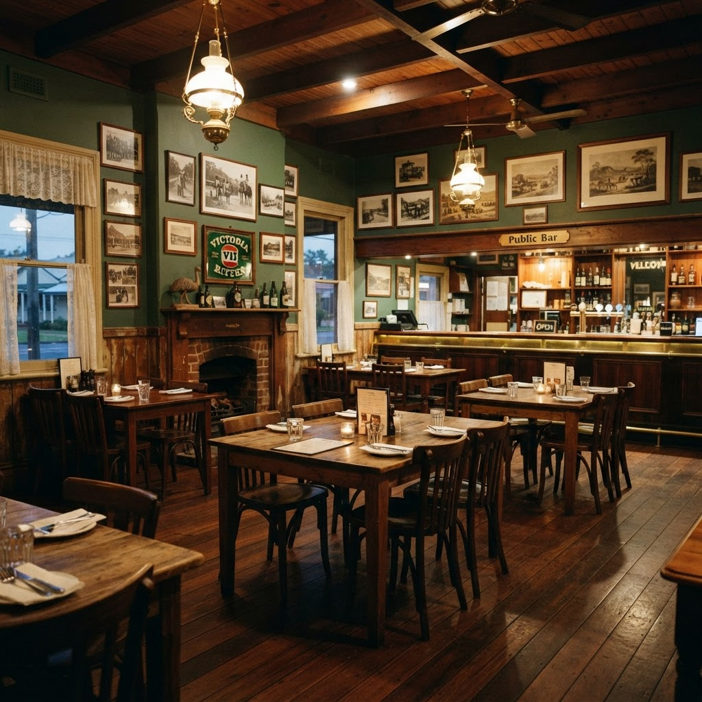 Welcoming country pub dining area with warm ambient lighting and heritage atmosphere