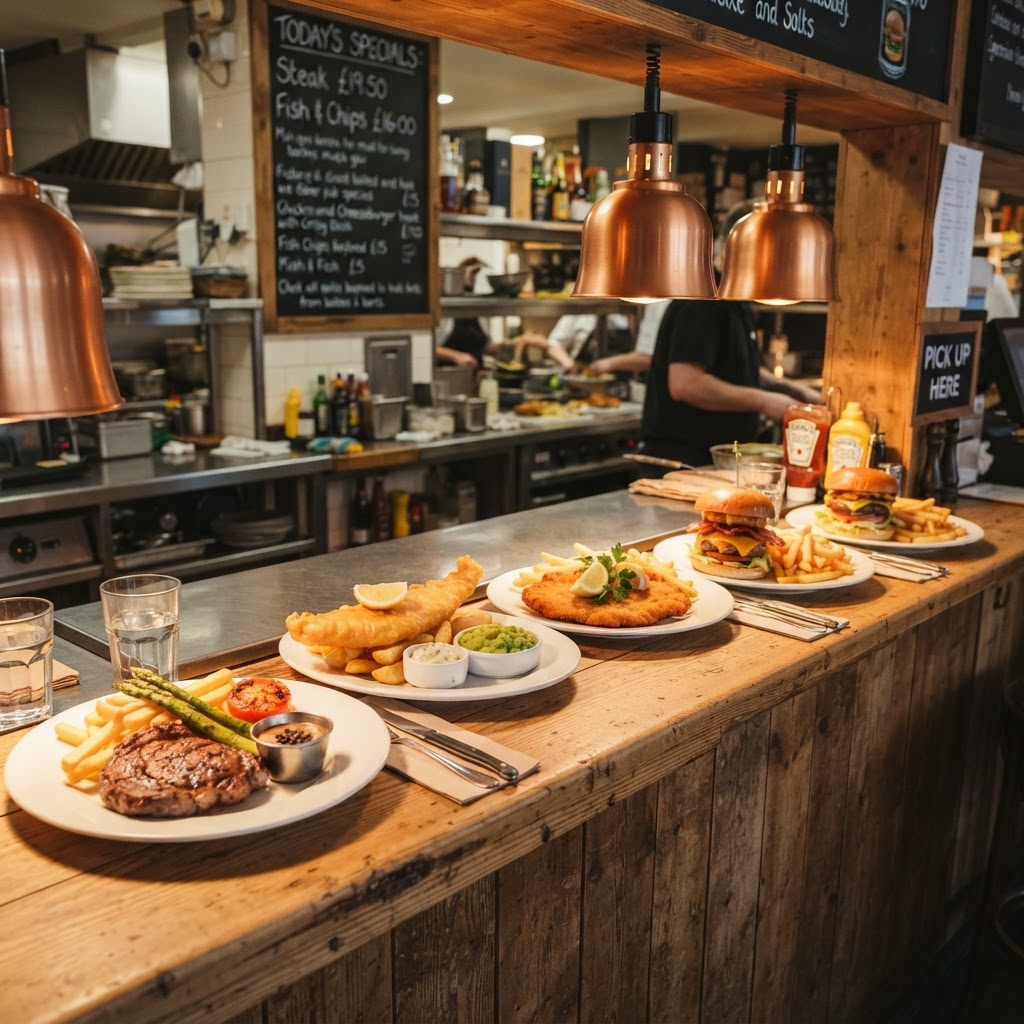 Delicious pub counter meals including steaks, fish and chips, burgers with golden fries